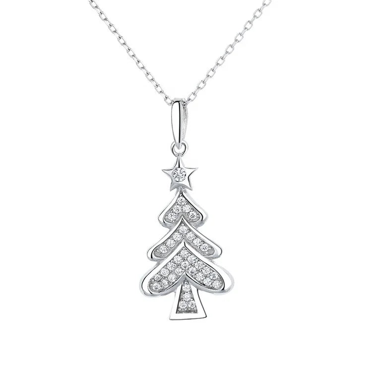 925 Sterling Silver Simple Christmas Tree  Pendant Necklace