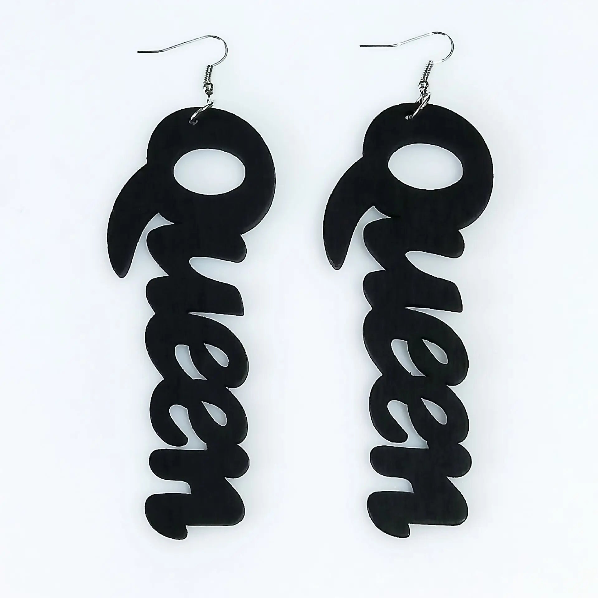 African Queen Earrings Words Laser Cutting Wood Women Pendant Mixed Color Zinc Alloy Trendy Wooden Jewelry Silver Plated 16pairs