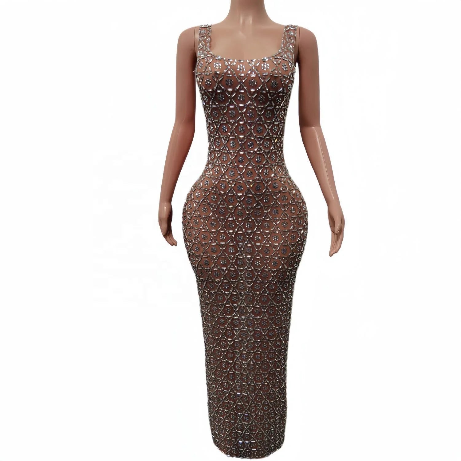 Vestido Square Collar Crystal Formal Birthday Wedding Long Dress Lady Elegant Bodycon Prom Dress Women Party Evening Dresses