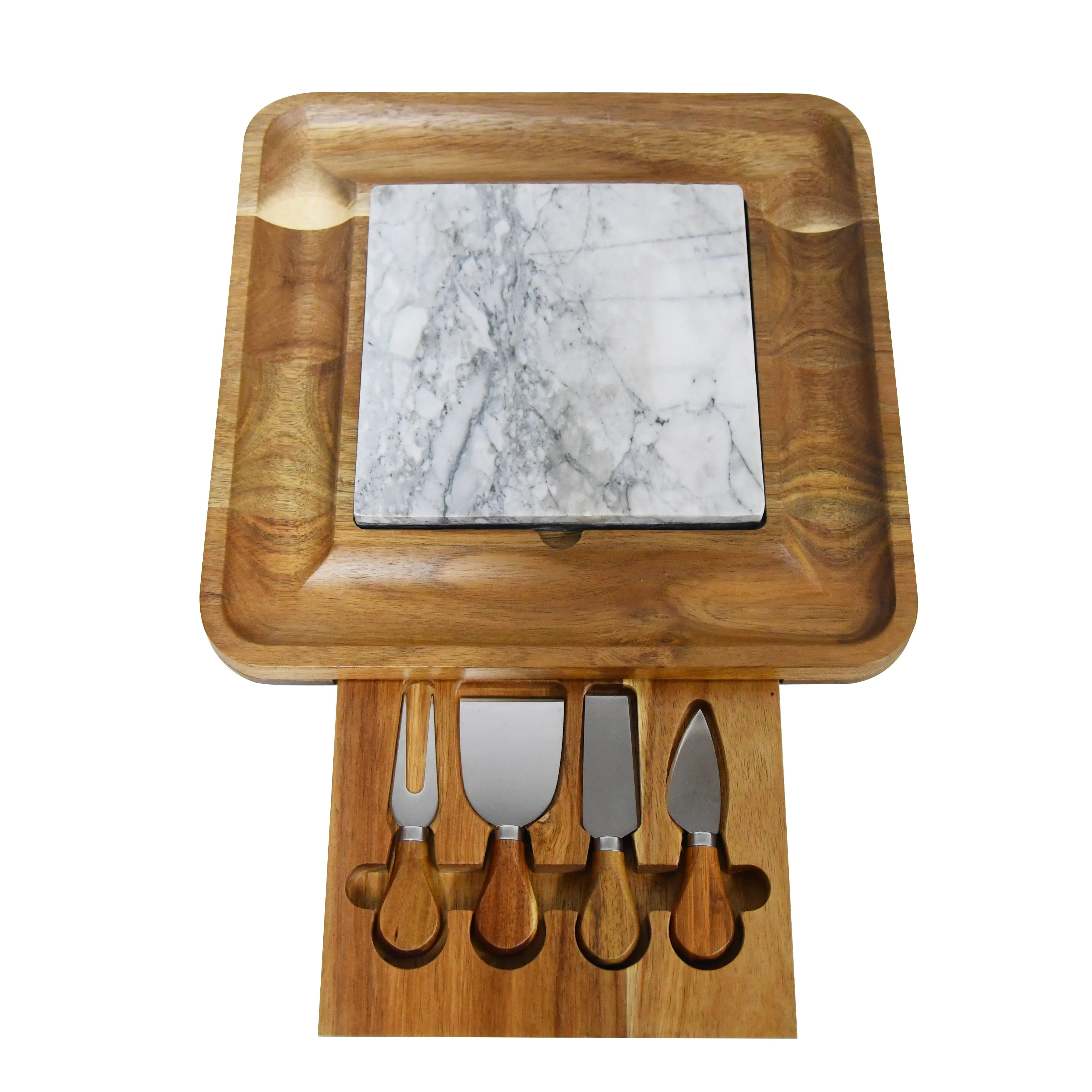 Acacia Wood Cheese Board Cheese Board and Knife Set with Marble Slate for Home Kitchen Natural Customized Rectangle Sustainable