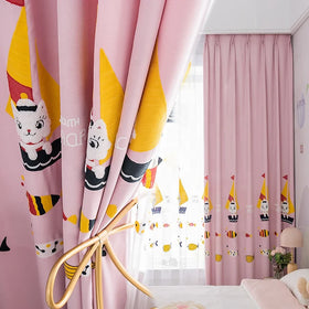 Curtain Supplier Lovely Cartoon Girl Pink Cat Embroidered Curtains Bedroom Bay Window Blackout Curtain for Children's House