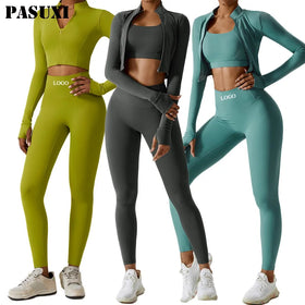 PASUXI Wholesale Fitness Clothing Women Gym Clothes Kit Sweat Suit Butt Lift Women Long Sleeve 2 Piece Yoga Sets