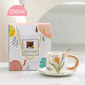 MSH  250ml Korean Pearl Glaze Tulip Embossed Ceramic Coffee Cup & Saucer Set with Gift Box