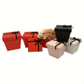 Set of Three Beautiful Rose Flower Box Trapezoid & Square Cardboard Gift Boxes with Ribbon Bow & Hand Gift New Embossed Printing