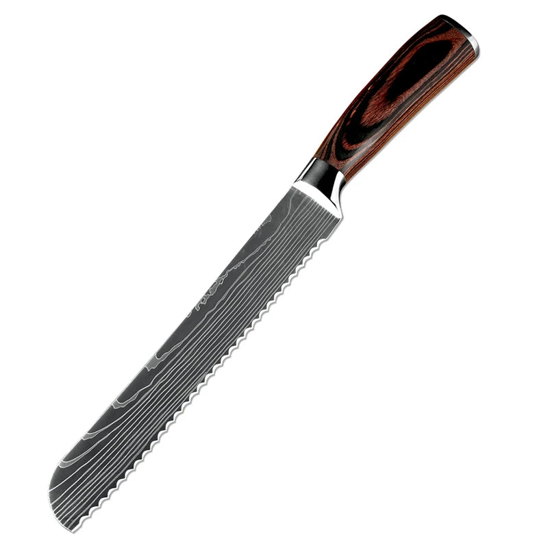 XITUO Kitchen Bread Knife Serrated Design Laser Damascus Stainless Steel Blade 8 Inch Chef Knives Bread Cheese Cake Tool