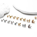 Stainless Steel Double Head Screw Earrings Cross butterfly Heart Zircon Ear Stud for Women