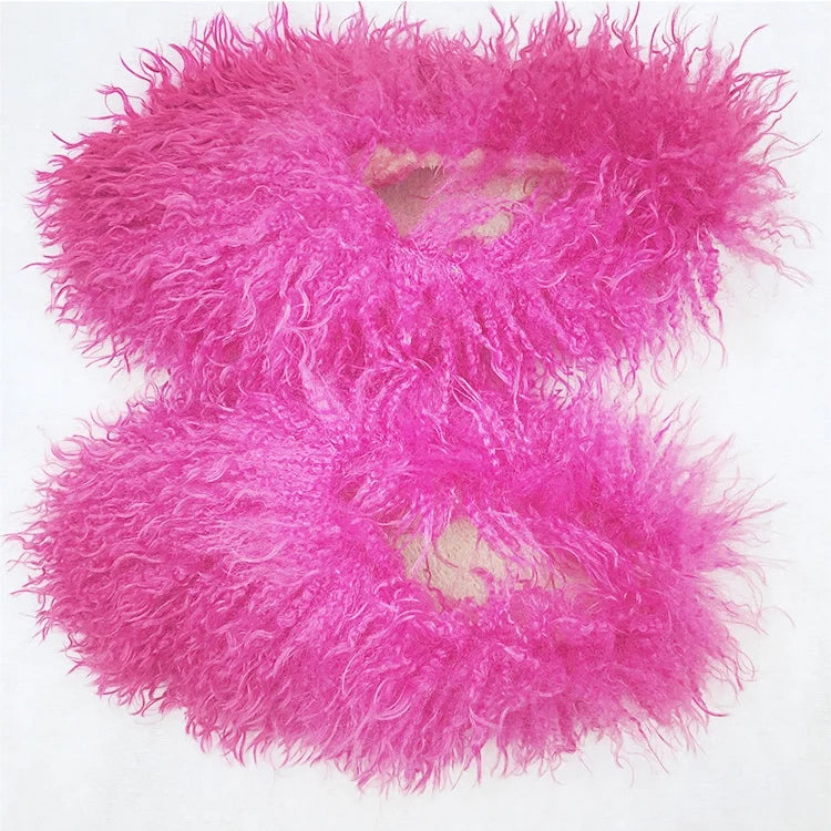 New Design Customized Fashion Fur Slipper Faux Curly Fur Boot Winter Women Slipper Mongolian Fur Slides