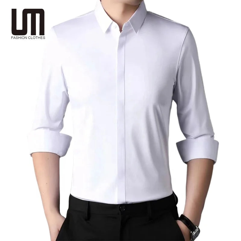 OEM Custom Logo Wholesale Men Autumn New Arrivals Long Sleeve Polyester Slim Business Casual Shirts