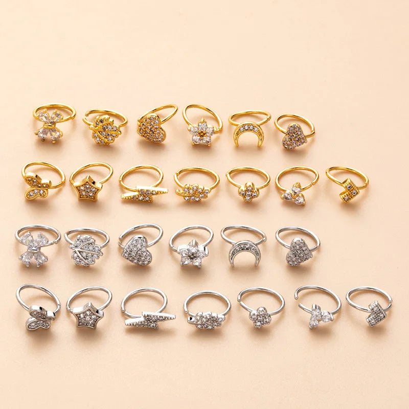 HENGSEN New Arrival Gold Silver Open Adjustable Copper Cubic Zirconia Diamond Nose Rings Women Nose Nostril Piercing Jewelry