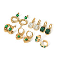 Best Selling Titanium Steel 18K Gold Plated Color Waterproof Zircon Hoop Earrings Green Emerald Cut Diamond Jewelry Earrings