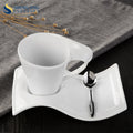 Factory Wholesale Ready to Ship White Kaffee Tasse Hotel Ceramic Drinkware 220ML Coffee Cup With Wave Handle Saucer