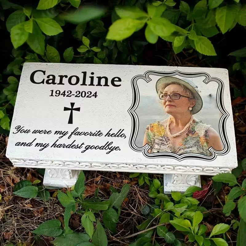 White Engraved Resin Pet Memorial Bench Hand-painted Custom-designed Graphics Art Style Fashion Irregular Shape Commemorative