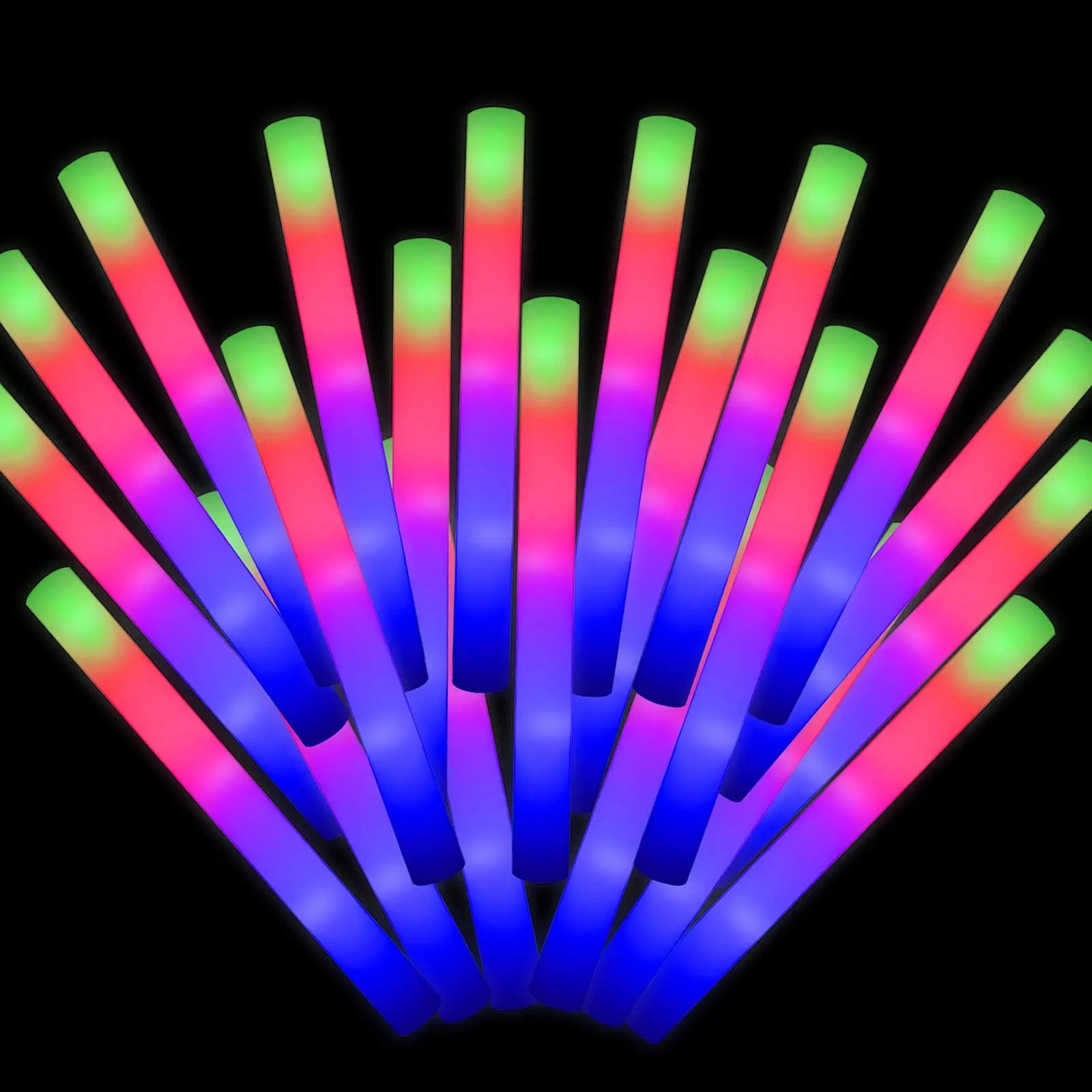 3 Modes LED Glow Stick Foam Colorful Flashing Glowing Stick for Wedding Ramadan Camping Valentine's Day Parties-Bulk Party Pack
