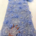 3D Lace Blue Embroidery Sequins Eco-Friendly 5 Yards French Tulle Flower Fabric