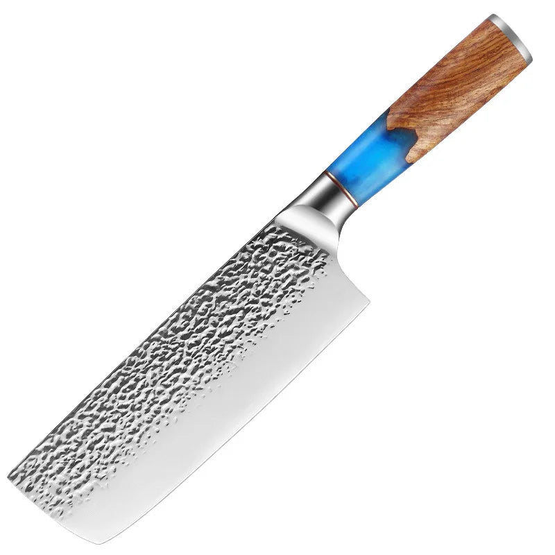 XITUO 5Cr15 Mov Hammer Pattern Kitchen Little Kitchen Knife Super Fast Sharp Durable Chef Special Knives Blue Resin Color Wood