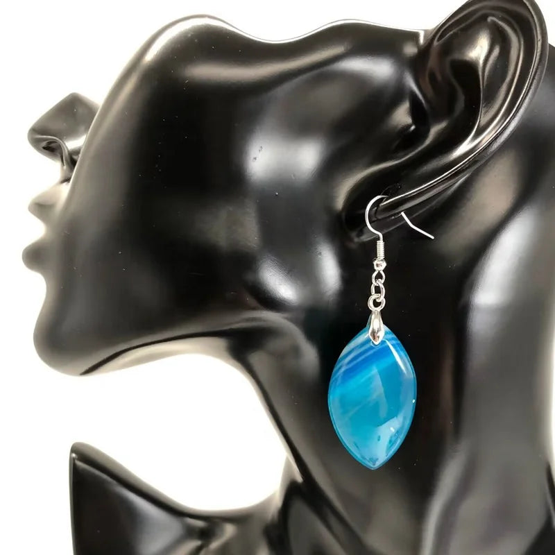Oem Women Simple Botswana Agate Striped Onyx Dangle S Leaf Shape Horse Eye Hook Drop S Jewelry Natural Agate Healing Earrings