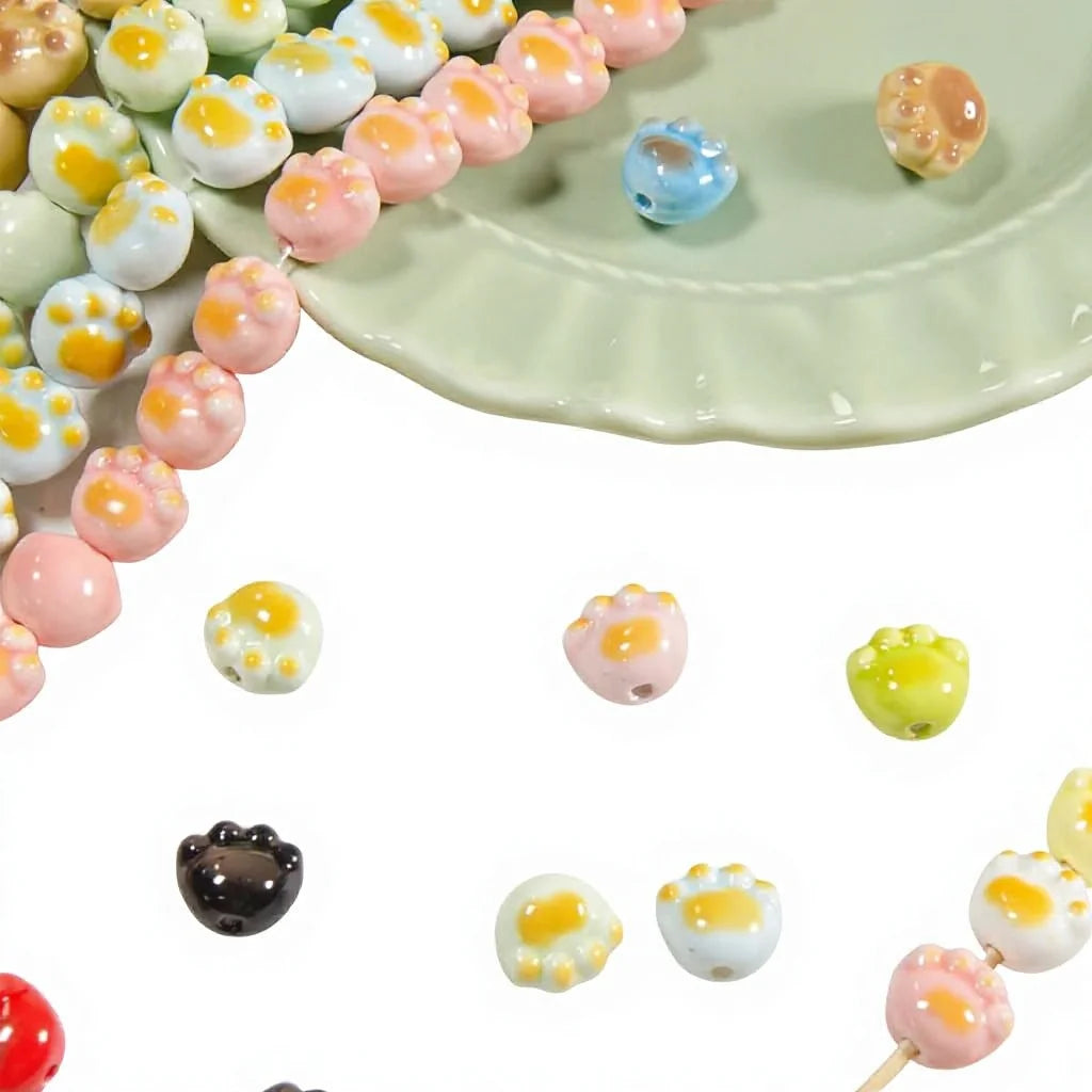 Wholesale Cat Claw Glazed Ceramic Beads Colorful Loose Porcelain Beads for Bracelet Jewelry Making Findings