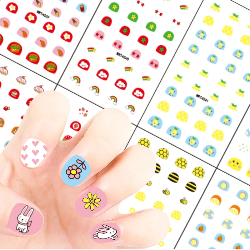3D Custom Nail Sticker Set Nail Art Gold Cartoon Sticker Decal Professional for Kids