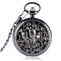 Birds Design Vintage Black Hollow Steampunk Skeleton Mechanical Pocket Watch Hand Wind Vintage Watch with Fob Chain for Gift