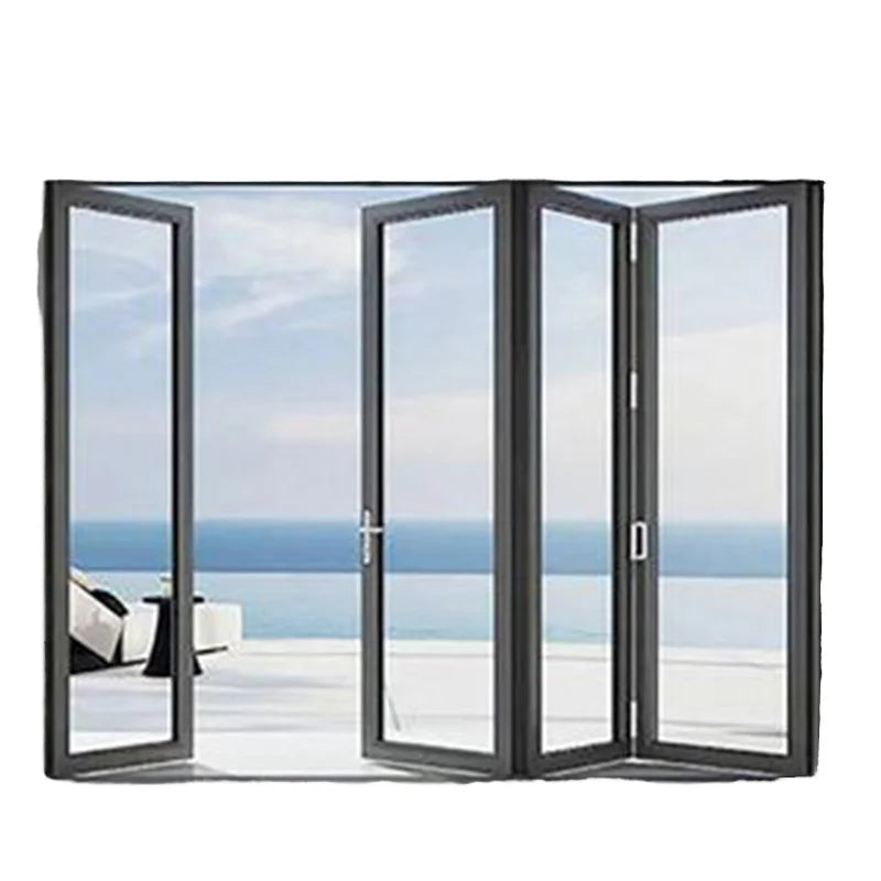 NFRC Soundproof Aluminium Bifold Patio Folding Glass Doors Large View Energy Efficient Patio Bi Fold Door