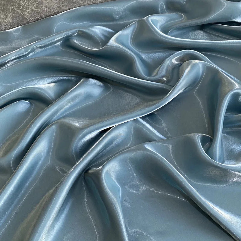 Luxury Glossy Metallic Liquid Satin Reflective Fabric With Crystal Silk for Bridal Wedding Dress