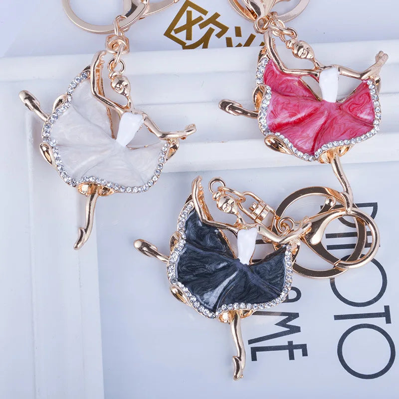 Alloy Metal Fashion Ballerina Girl Crystal Keychain Trinket Rhinestone Car Key Chain Bag Charm Women's Key Ring Accessories