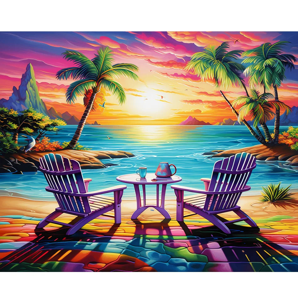 Full Round Diy Diamond Painting Landscape Beach Diamond Embroidery Cross Stitch Home Decor Gift Artwork 30x40cm/12x16inch