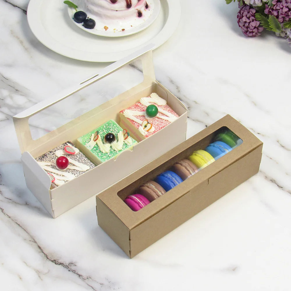 Hot Sale Macaron Box Flip Open Window PVC Pastry Packing Boxes White Cardboard Biscuit Candy Packing Macaron Box