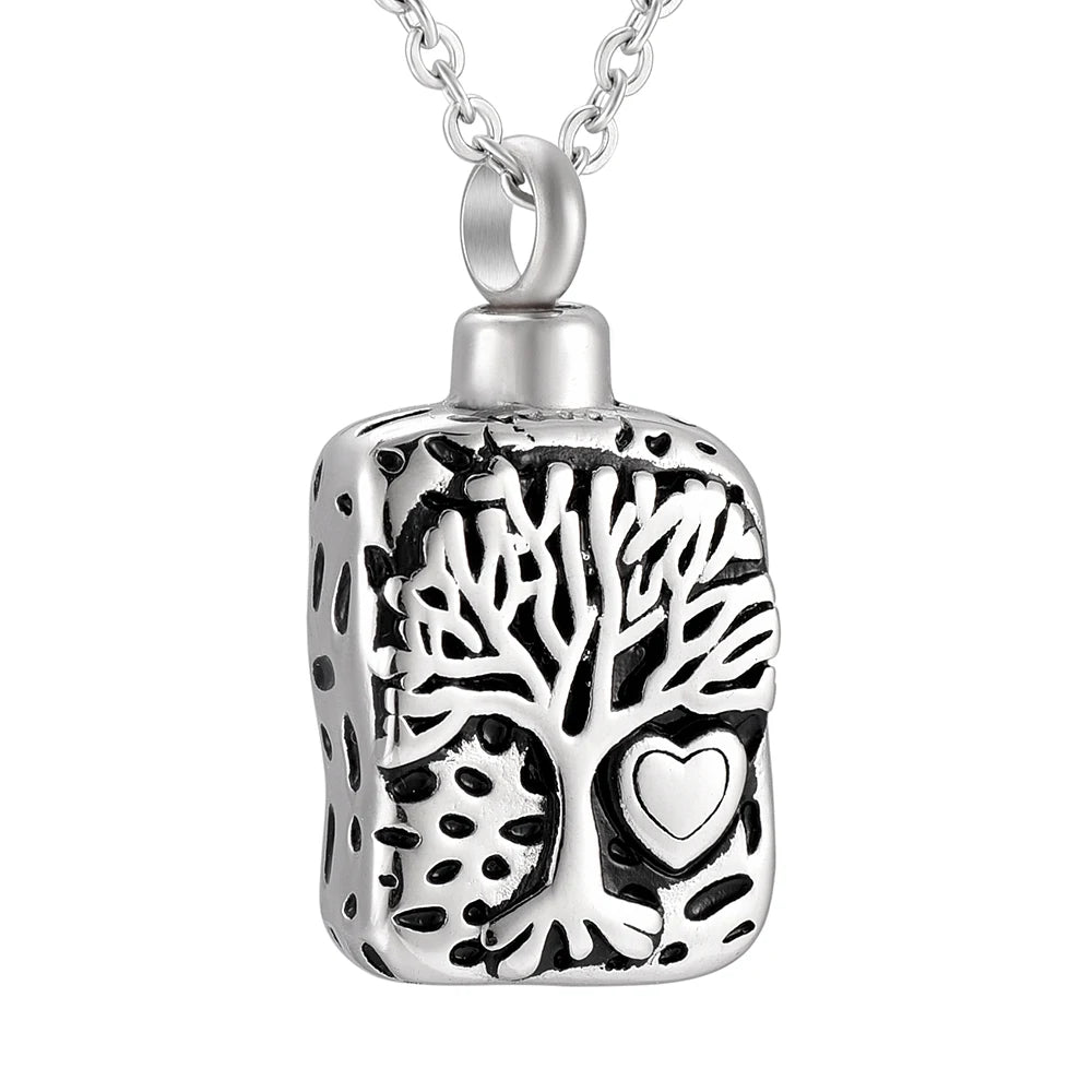 Stainless Steel Tree of Life Heart Cremation Urn Necklace Ashes Holder Keepsake Urn Tree Pendant Memorial Jewelry Ash Cremation