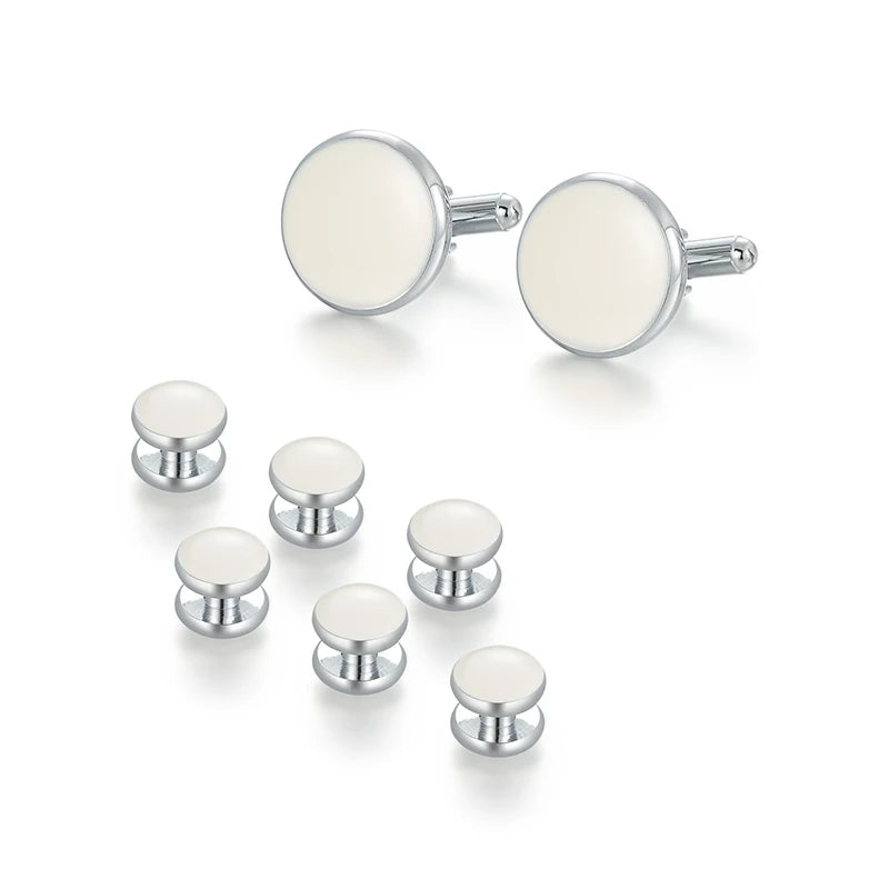 Ready to Ship White Men's Cufflinks Studs Set 8 PCS DIY Oil-Dropping Style Classic Tuxedo Shirt Accessory for Wedding Party Gift