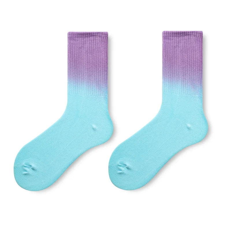 In Stock Trendy Tie-Dyed Tube Socks Medium Gradual Crew Length for Men Women for Daily Basketball Sports Skateboarding Hip Hop