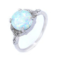 Ladies Opal Jewelry Custom Stainless Steel Blue Fire Opal Stone Rings for Women Girls