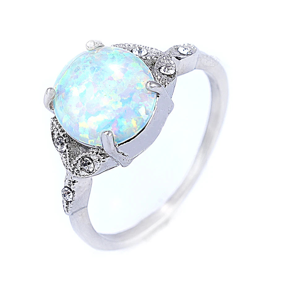 Ladies Opal Jewelry Custom Stainless Steel Blue Fire Opal Stone Rings for Women Girls