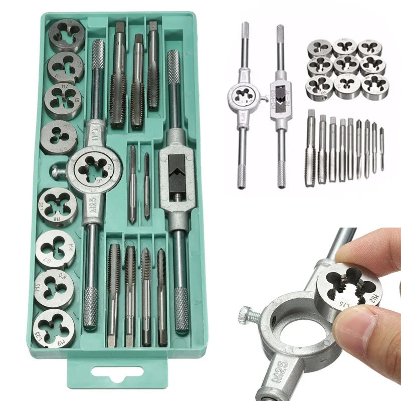 Hardware Tools Kit Tap and Die Set Metric System Screw Tap Die Fine Thread Alloy Steel Tapping Drift Holder Tap & Die Wrench