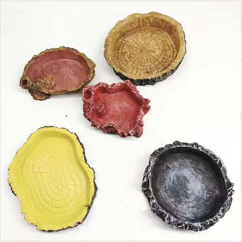 Aquarium Ornament Terrarium Dish Plate for Tortoise Lizard Reptile Bowl Resin Rock Reptile Food and Water Feeder Pet
