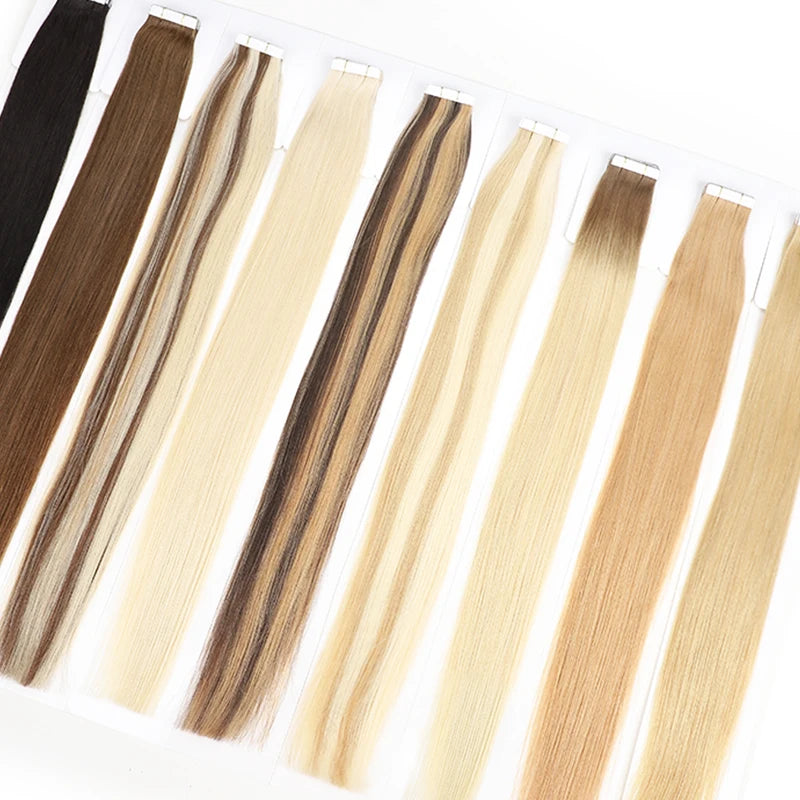 Double Drawn Tape in Human Hair 100% Remy Hair Virgin Russian Raw Flower Long 22 Inch 1b Straight Invisible Tape Hair Extension
