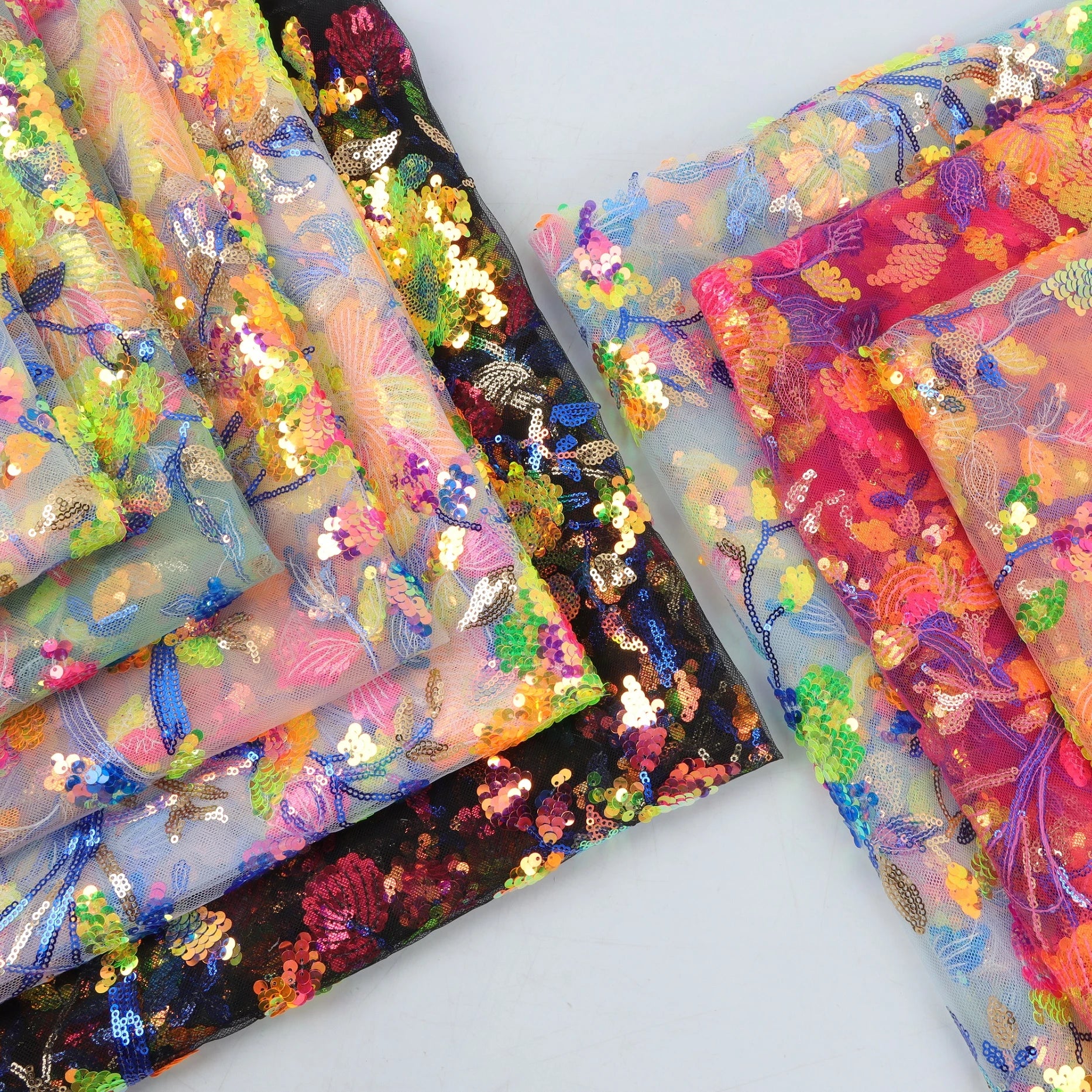 100% Polyester Fluorescent Nonwoven Multi-colored Backcloth Embroidered Flower-shaped Sequin Cloth for Wedding Dresses & Girls