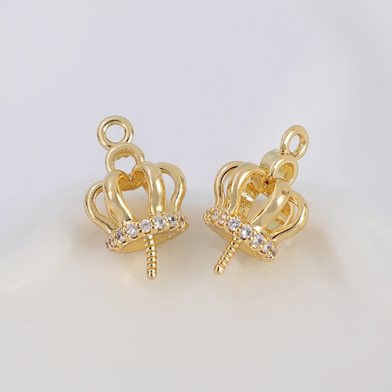 Pendant Needle Holder 18k Gold Plating Brass Micro Inlays Zircon Can hang Pearls Crown Shape Pendant Stents