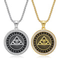 Stainless Steel Christian Party Classic Hip Hop Triangle Eye Necklace Gold Plated Cubic Zirconia Pendant Men Women Trendy