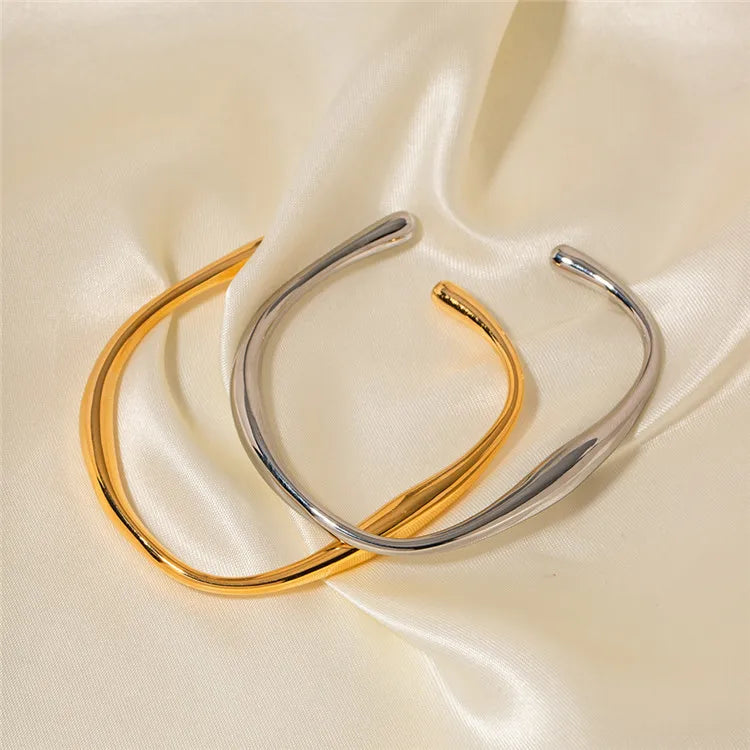 SP Fashion Irregular Bangle 18K Gold Plated Stainless Steel Women Cuff Bangle Bracelet