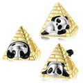 Shy and Lovely Panda Pyramid Charm Authentic 925 Sterling Silver Gold Plated Beads for Women Charm Bracelet Jewelry Dropshipping