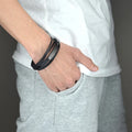 Personalized Customized Logo Stainless Steel Bracelet with Magnetic Buckle Fashionable Charm Multi Layer Leather Men's Bracelet