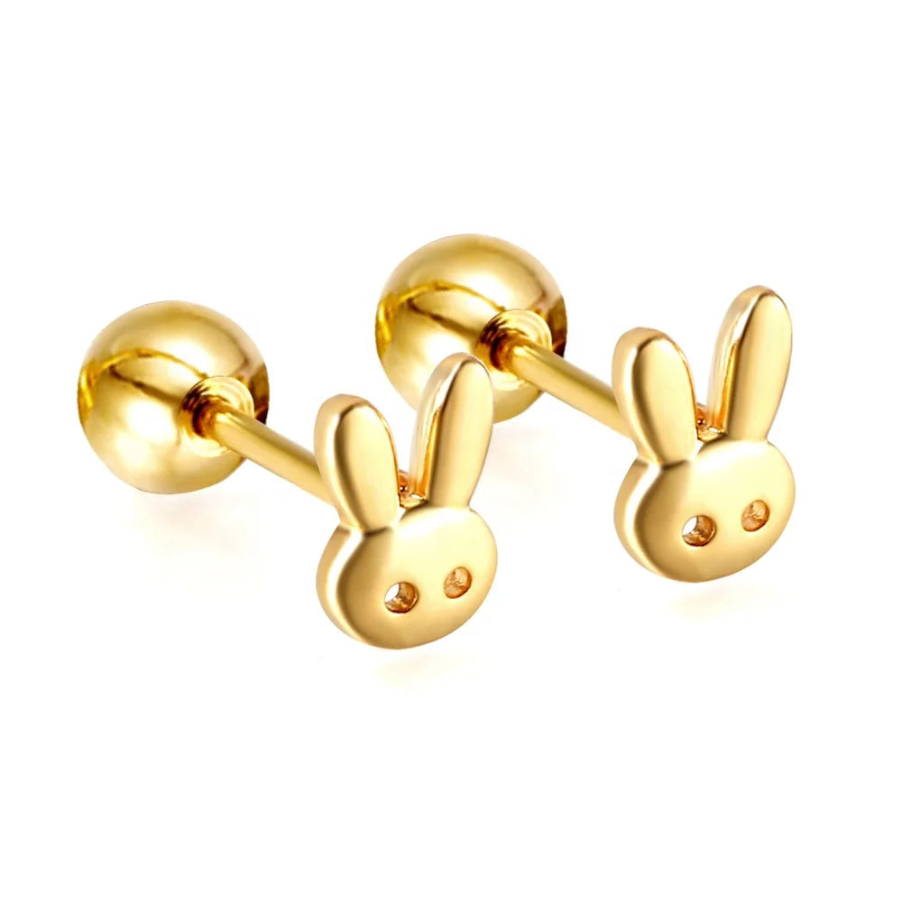 Cute and Attractive Bunny Earrings for Kid's Jewelry Gift 12 Pair/Set Hypoallergenic 316 Stainless Steel Screw Back Earrings