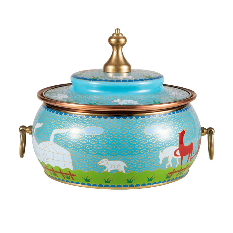 Copper Induction Cooker Hot Pot with Lid and Double Handle Chinese Design for Household and Hotel Use