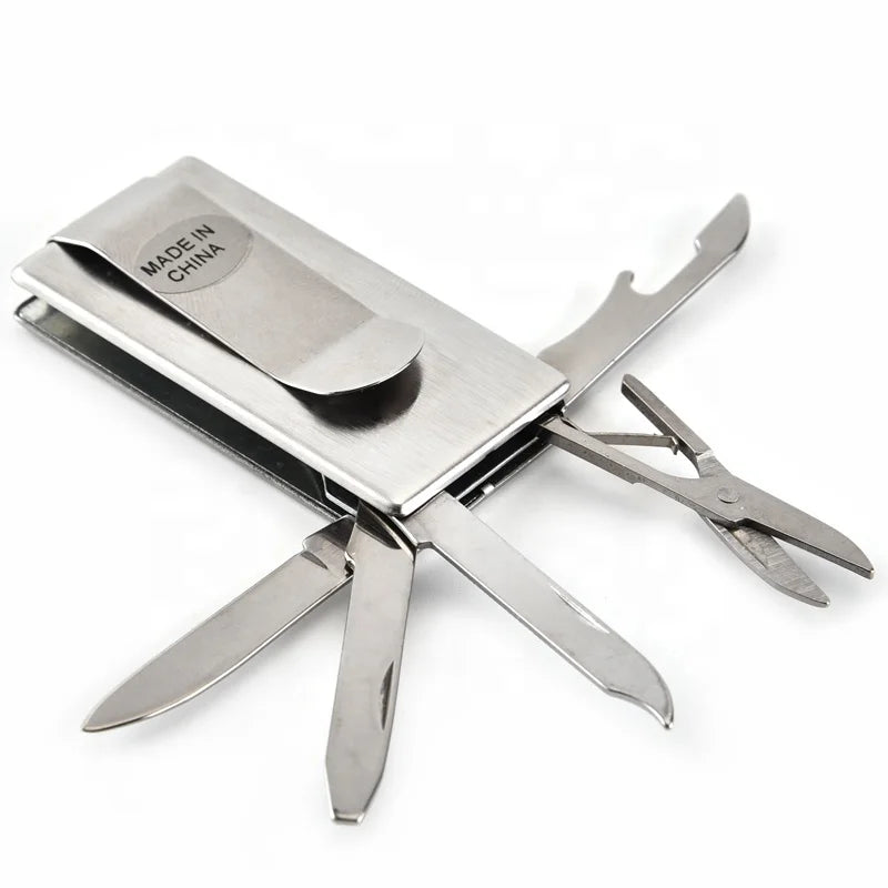 Lightweight Stainless Steel Pocket 6-in-1 Multitool Money Clip DIY Promotion Knife Screwdriver Blade Ruler OEM Customizable