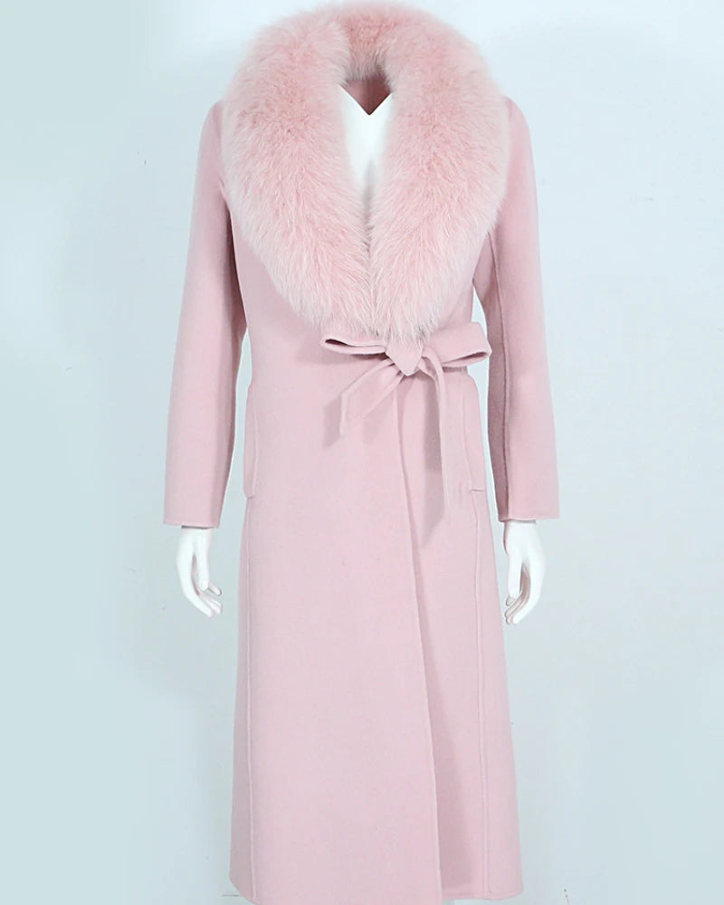 OFTBUY 2023 Women's Winter Jacket New Real Fur Coat with Natural Fox Fur Collar Woolen Outerwear Long Streetwear for Ladies