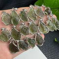 Natural Czech Meteorite Raw Stone 925 Sterling Silver Wrapped Edge Inlaid Pendant
