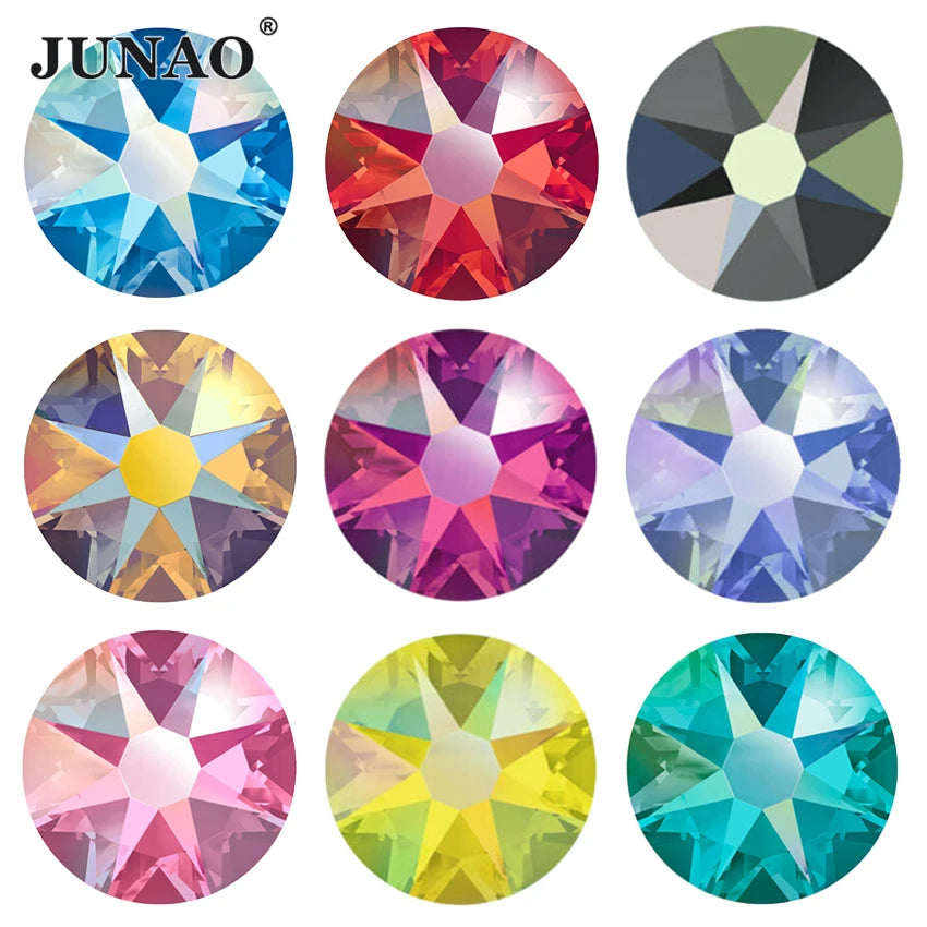 JUNAO SS6 10 12 16 20 30 Light Rose AB Strass 16 Cut Facets Flatback Crystals Hotfix Glass Rhinestone for DIY Crafts