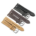 Mens Rally Racing Sports Breathable Genuine Calf Leather Perforated Handmade Tanned Leather Watch Strap Band 18-24mm MegaBDM