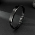 Luxury Custom Set Male Stainless Steel Clasp Black Braided Cord Handmade Rope Genuine Leather Bracelet for Men PH1349